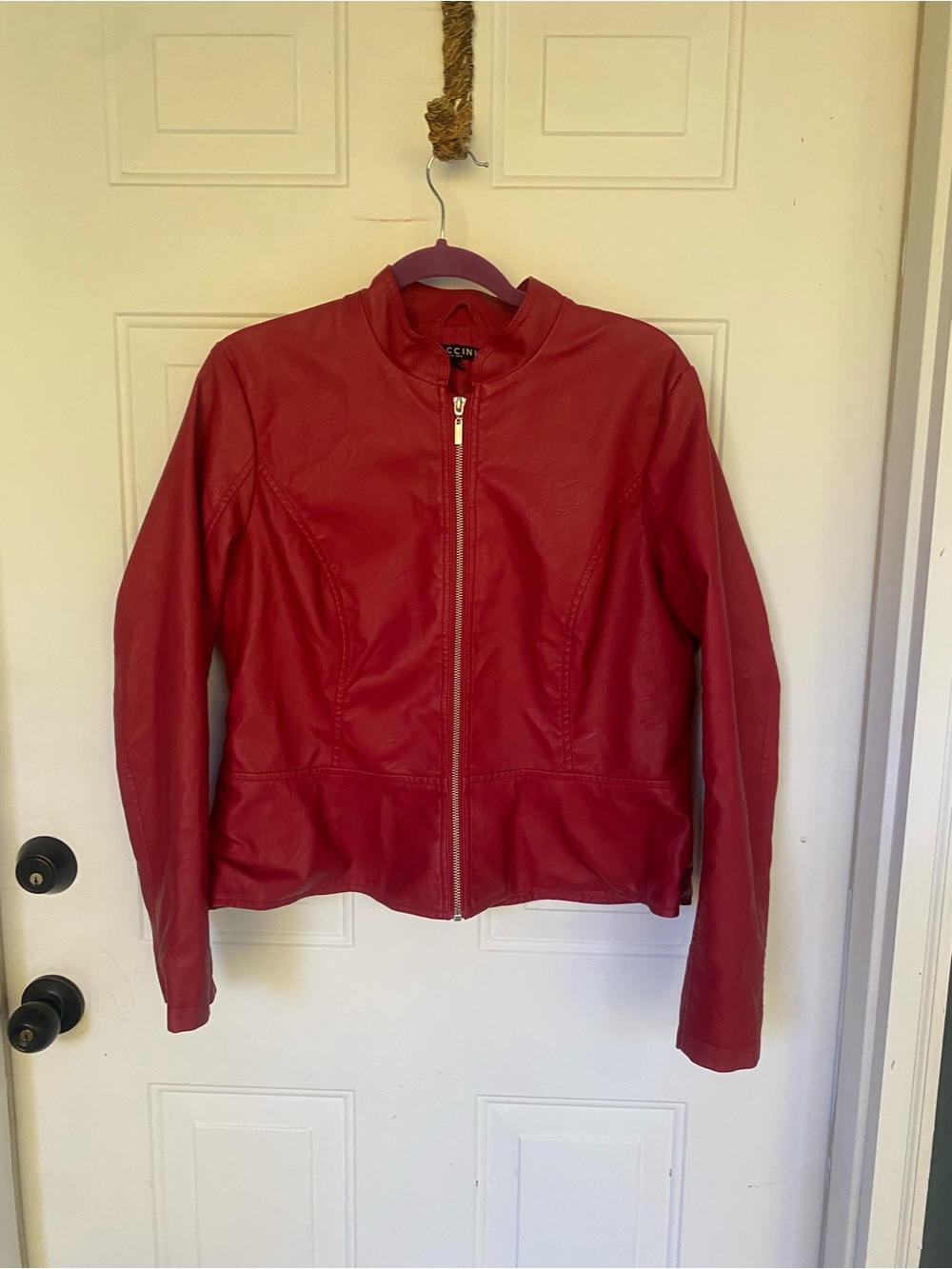 Baccini Red Faux Leather Zip-Front Jacket